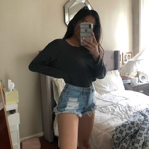 High waisted distressed shorts